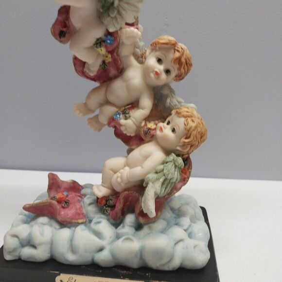 Vintage Elegant Collection Cherub Angel Mantle Clock Ribbon Hot Air Balloon Rare - Picture 4 of 16
